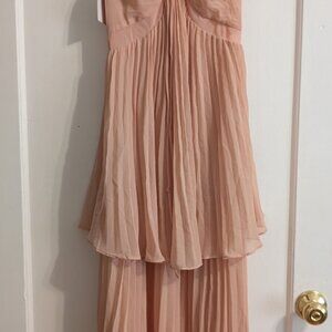 Olympe pink pleated tiered midi dress